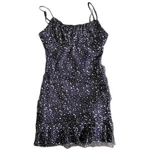 Altar'd State Black Whimsigoth Silver Glitter Polka Dot Y2K Party Dress Size M
